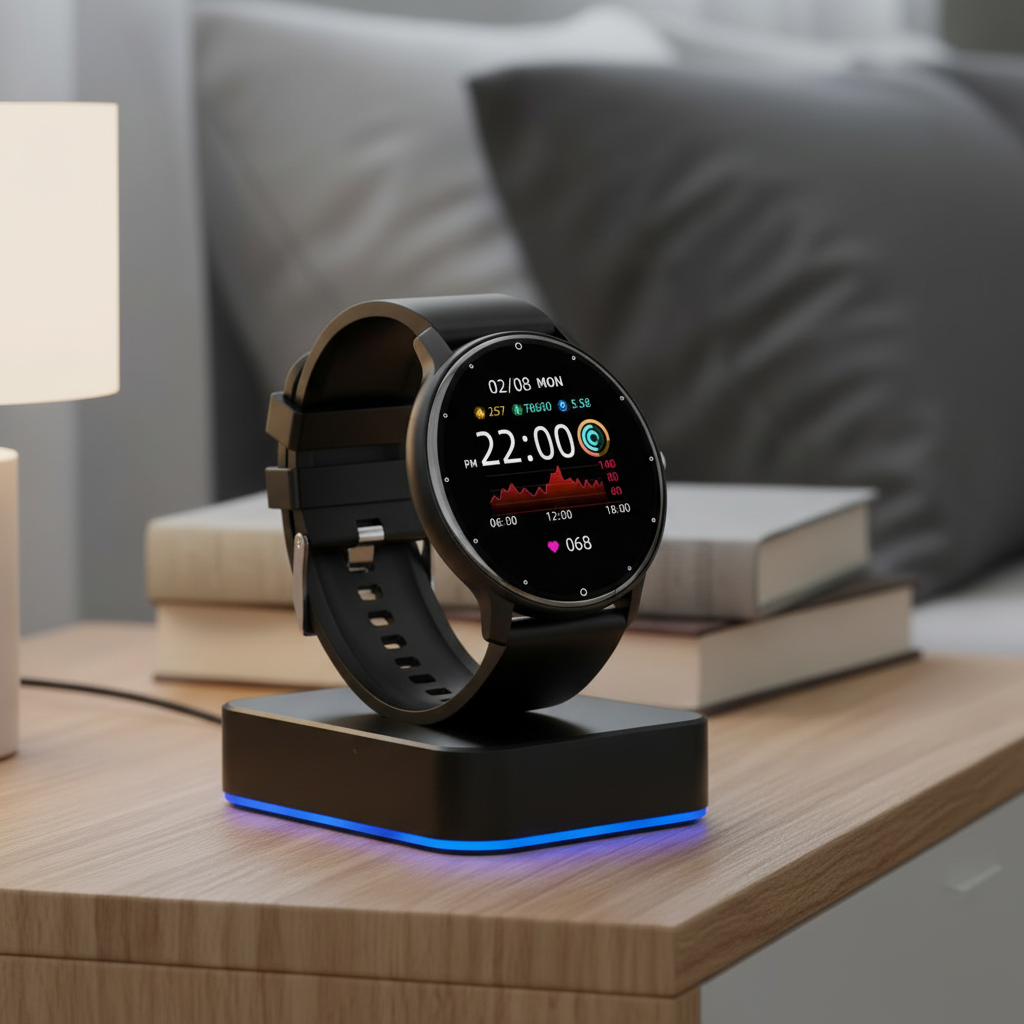 Smartwatch hero shot on charging dock